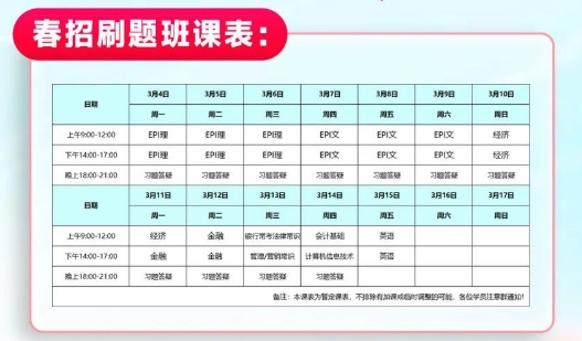 刷題班課程安排